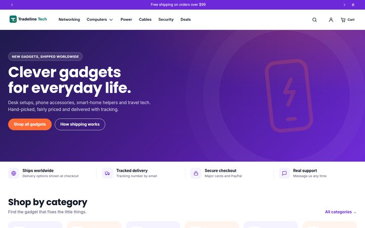 Homepage: violet bar, glowing hero and perks