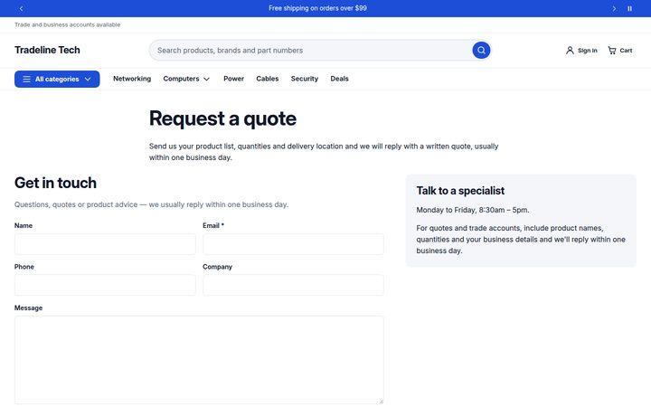 The quote request page