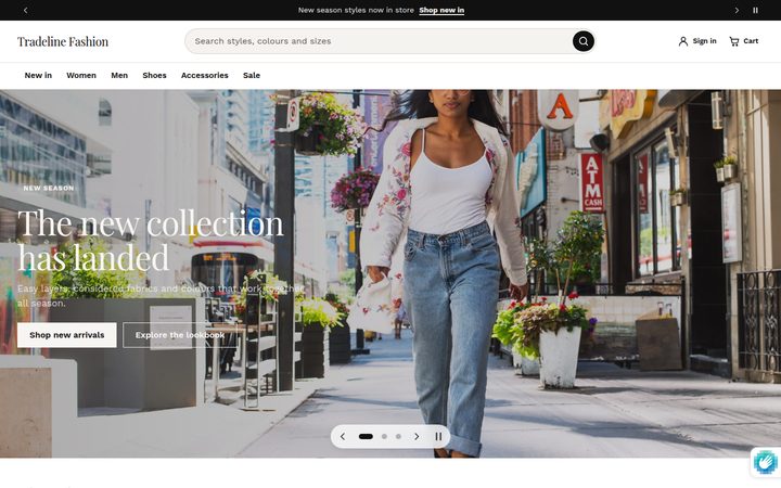 Fashion style: editorial serif headings and a full-bleed lookbook hero