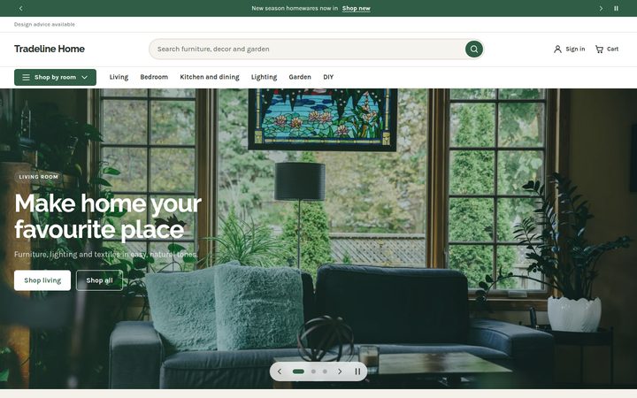 Home & Garden style: natural palette and room-led navigation